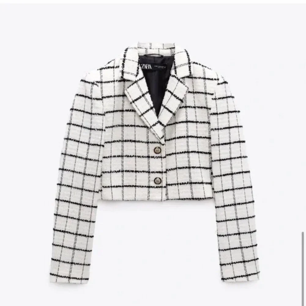 ZARA PLAID CROPPED JACKET - Picture 2 of 7